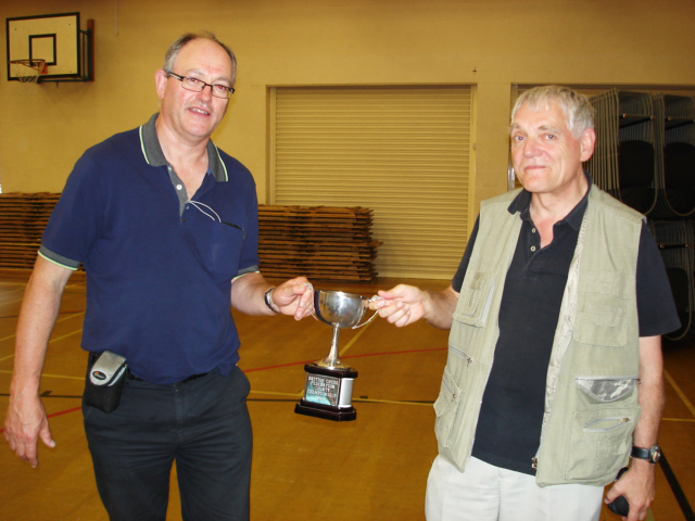 Guy Greenland and Peter Leggett with the ECF Country Championship final (U120) trophy